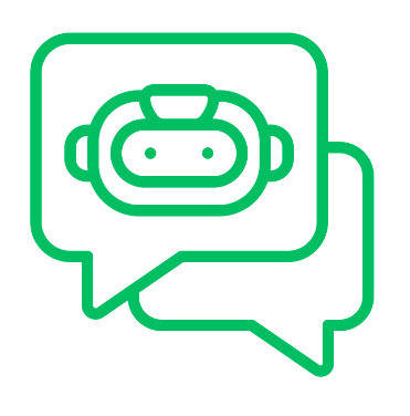 A green speech bubble with a robot inside, symbolizing machine learning and artificial intelligence