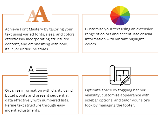 SaleRise Site Editor Formatting Elements : font , colors , paragraph , layout 