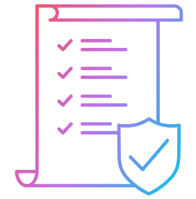 A checklist with a shield and check mark, representing regulatory compliance